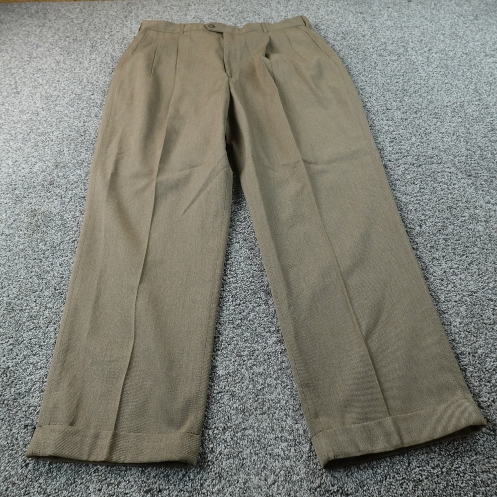 VTG Chaps Ralph Lauren Pants Mens 40X30 Beige Brown Dress Trouser Pleated Cuffed